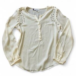 Jennifer Lopez Cream Blouse with Stud Accents